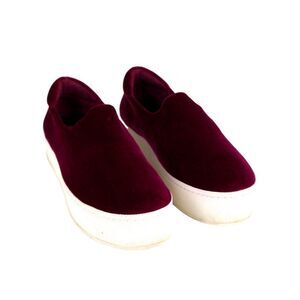 Opening Ceremony BURGUNDY VELOUR COMFORTABLE LOAFER ROUND TOE WEDGE SHOES Sz 39